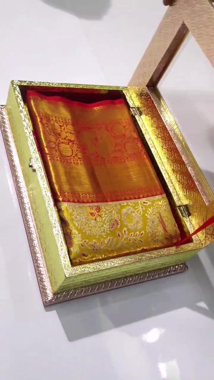 Gold & Red Kanchipuram Handloom Tissue Brocade Meenakari Bridal Saree